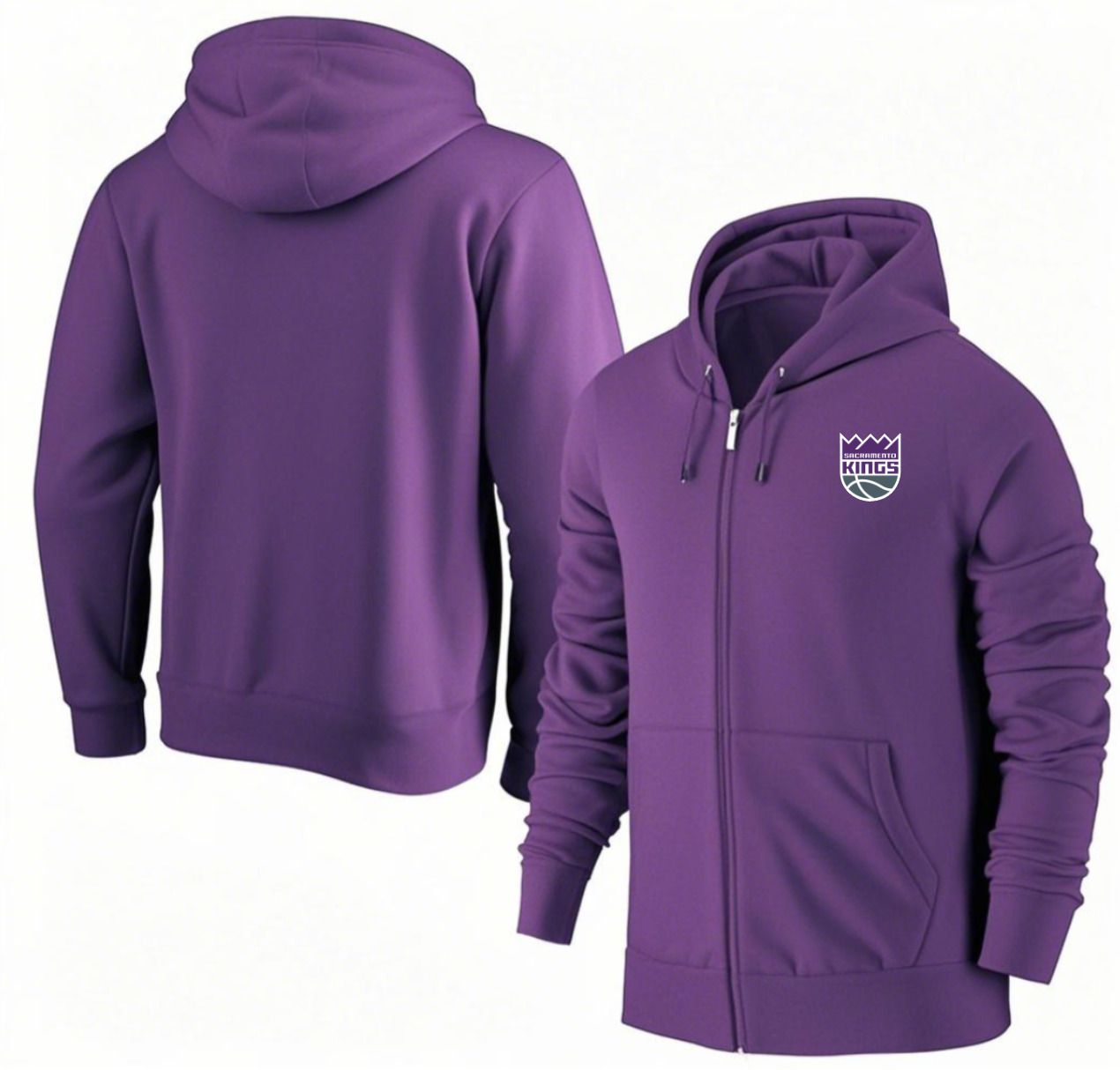 Men Sacramento Kings Purple Zipper hoodie 2025 NBA Jersey style 1